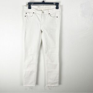 MADEWELL White Rail Straight Mid Rise Fray Hem Jeans, Size 25